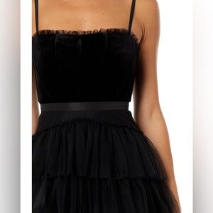 Betsy & Adam Black Tiered Mini Dress Velvet Corset